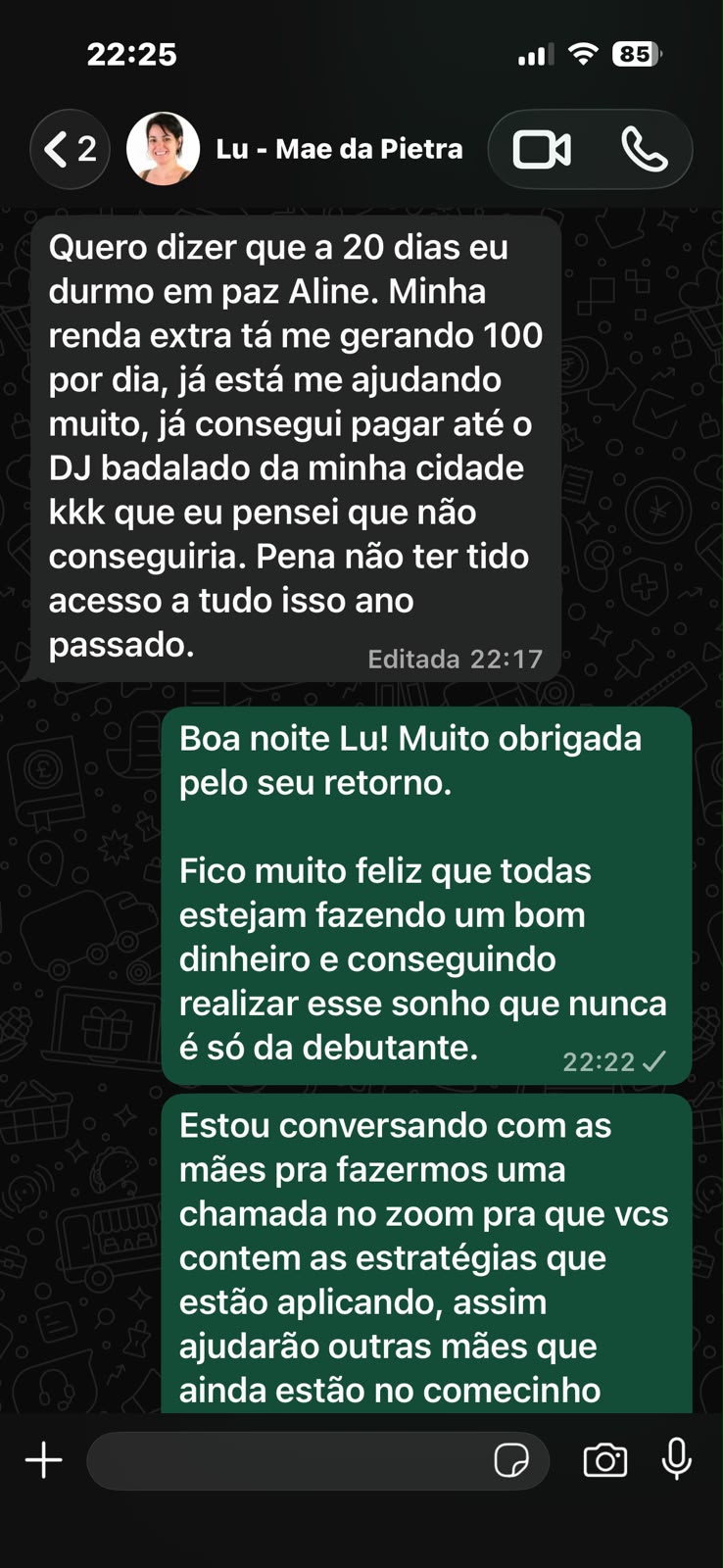 Relato de Lu sobre a renda extra conquistada com o mapa