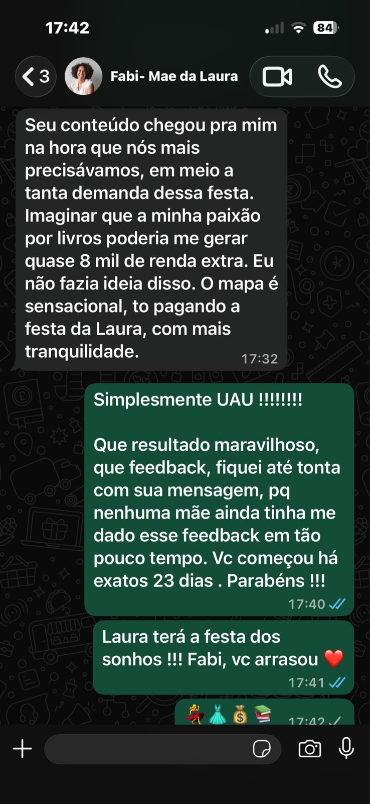 Relato de Fabi sobre pagar a festa da filha com mais tranquilidade